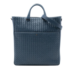 Bottega Veneta AB Bottega Veneta Blue Nappa Leather Leather Nappa Intrecciato Convertible Tote Italy