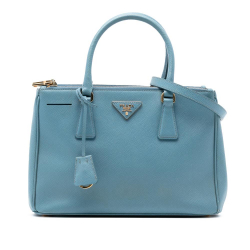 Prada B Prada Blue Saffiano Leather Small Lux Galleria Double Zip Satchel Italy