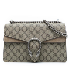 Gucci AB Gucci Brown Beige Coated Canvas Fabric Medium GG Supreme Dionysus Shoulder Bag Italy
