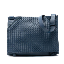 Bottega Veneta B Bottega Veneta Blue Navy Nappa Leather Leather Nappa Intrecciato Flap Crossbody Italy