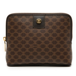 Celine AB Celine Brown Dark Brown Coated Canvas Fabric Macadam Pouch Italy