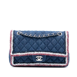 Chanel AB Chanel Blue Denim Fabric Medium Classic Braided Single Flap France