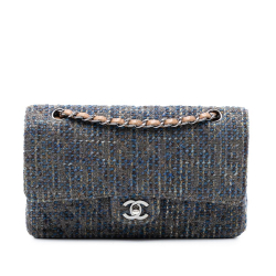 Chanel B Chanel Blue Tweed Fabric Medium Classic Double Flap France