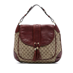 Gucci B Gucci Brown Beige with Red Canvas Fabric GG Marrakech Shoulder Bag Italy