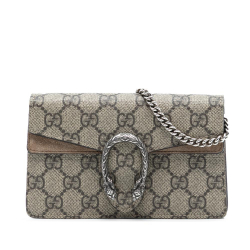 Gucci AB Gucci Brown Beige Coated Canvas Fabric Mini GG Supreme Dionysus Crossbody Italy