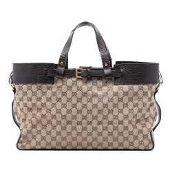 Gucci B Gucci Brown Beige Canvas Fabric GG Tote Italy