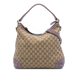 Gucci B Gucci Brown Beige Canvas Fabric Small GG Miss GG Hobo Italy