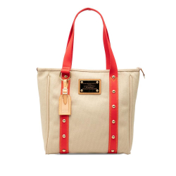 Louis Vuitton B Louis Vuitton Brown Beige with Red Canvas Fabric Antigua Cabas MM France