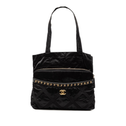 Chanel AB Chanel Black Nylon Fabric Grosgrain Lifestyle Foldable Tote Italy