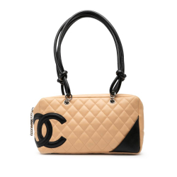 Chanel Brown Beige Lambskin Leather Leather Large Quilted Lambskin Cambon Ligne Shoulder Bag France