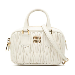 Miu Miu B Miu Miu White Nappa Leather Leather Mini Matelasse Nappa Arcadie Satchel Italy