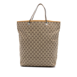 Gucci AB Gucci Brown Beige Canvas Fabric GG Tote Italy