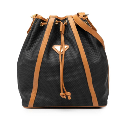 Saint Laurent B Saint Laurent Black Coated Canvas Fabric Leather Trimmed Drawstring Bucket Bag Italy