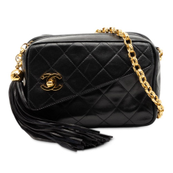 Chanel B Chanel Black Lambskin Leather Leather CC Quilted Lambskin Tassel Camera Bag Italy