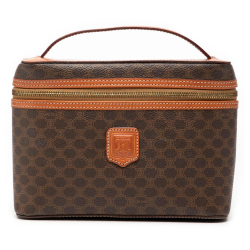 Celine B Celine Brown Coated Canvas Fabric Macadam Vanity Bag Italy