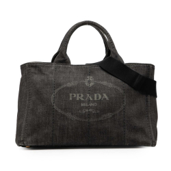 Prada B Prada Black Denim Fabric Canapa Logo Satchel India