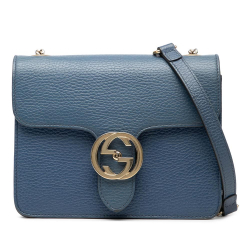 Gucci B Gucci Blue Calf Leather Small Dollar skin Interlocking G Crossbody Italy