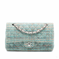 Chanel Classic Double Flap Medium Tweed Shoulder Bag Blue