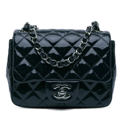 Chanel B Chanel Blue Navy Patent Leather Leather Mini Square Classic Patent Single Flap Italy