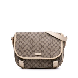 Gucci B Gucci Brown Beige Coated Canvas Fabric GG Supreme Crossbody Italy