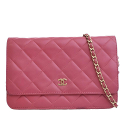 Chanel B Chanel Pink Dark Pink Lambskin Leather Leather Classic Lambskin Wallet on Chain France