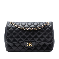 Chanel B Chanel Black Lambskin Leather Leather Jumbo Classic Lambskin Double Flap Italy