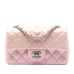 Chanel Pink Mini Rectangular Classic Iridescent Lambskin Single Flap Italy
