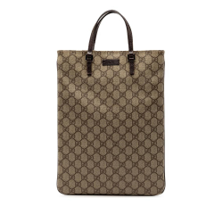 Gucci B Gucci Brown Beige Coated Canvas Fabric GG Supreme Tote Italy