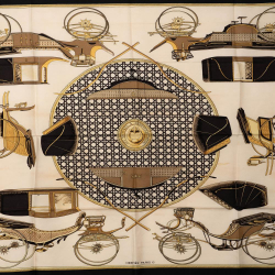 Hermès B Hermès White Ivory Silk Fabric Les Voitures a Transformation Scarf 90 France