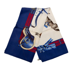 Hermès B Hermès White Silk Fabric Jumping Scarf 90 France