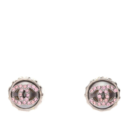 Chanel AB Chanel Silver with Pink Stainless Steel Metal CC Rhinestones Push Back Earrings France