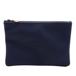 Hermès AB Hermès Blue Navy Chemical Fiber Fabric Medium Neoprene Neobain Case France