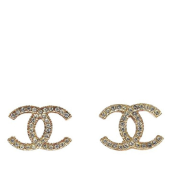 Chanel AB Chanel Gold Gold Plated Metal Crystal CC Push Back Earrings France