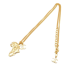 Chanel AB Chanel Gold Gold Plated Metal CC Faux Pearl and Rhinestone Africa Pendant Necklace France