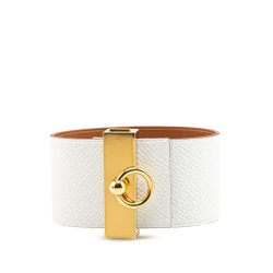 Hermès B Hermès White with Gold Calf Leather Bicolor Epsom Reversible Illusion Bracelet MM France
