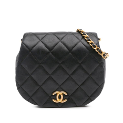 Chanel B Chanel Black Calf Leather Mini Quilted skin Coco Mail Clutch with Chain Italy