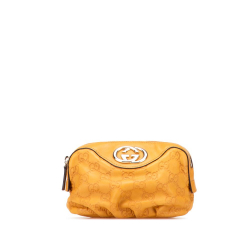 Gucci B Gucci Yellow Mustard Calf Leather Guccissima Pouch Italy