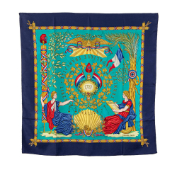 Hermès Blue Turquoise Silk Fabric Republique Francaise Liberte Egalite Fraternite 1789 Scarf France
