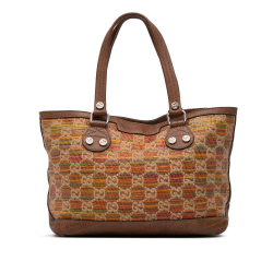 Gucci B Gucci Brown Straw Natural Material GG Libeccio Sunset Tote Italy