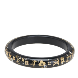 Louis Vuitton AB Louis Vuitton Black Resin Plastic Narrow Monogram Inclusion Bangle France