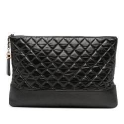 Chanel B Chanel Black Calf Leather Large Aged skin Gabrielle O Case Clutch Italy