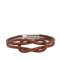 Hermès B Hermès Brown with Silver Calf Leather Atame Knot Bracelet France
