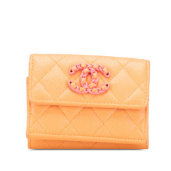 Chanel AB Chanel Orange Caviar Leather Leather Quilted Caviar 19 Compact Flap Wallet Spain