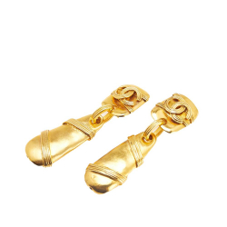 Chanel B Chanel Gold Gold Plated Metal CC Drop Clip On Earrings France