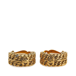 Chanel B Chanel Gold Gold Plated Metal CC Hoop Clip on Earrings France