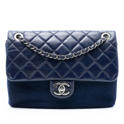 Chanel Blue Paris Salzburg Quilted Glazed Calfskin and Felt Edelweiss Flower CC Flap Italy