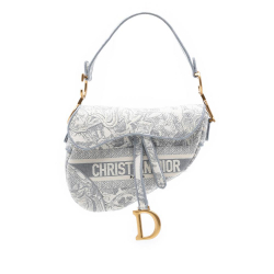 Christian Dior AB Dior Gray Canvas Fabric Embroidered Toile de Jouy Saddle Bag Italy