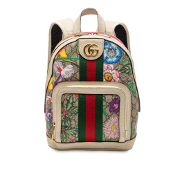 Gucci B Gucci Brown Beige Coated Canvas Fabric Small GG Supreme Flora Ophidia Backpack Italy