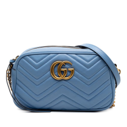 Gucci AB Gucci Blue Calf Leather Small GG Marmont Matelasse Crossbody Italy