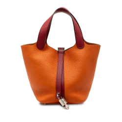 Hermès AB Hermès Orange with Red Dark Red Calf Leather Bicolor Clemence and Swift Picotin Lock 18 France
